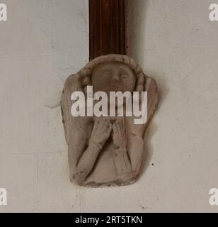 Steinschnitzerei in St. Thomas`s Church, Catthorpe, Leicestershire, England, Großbritannien Stockfoto